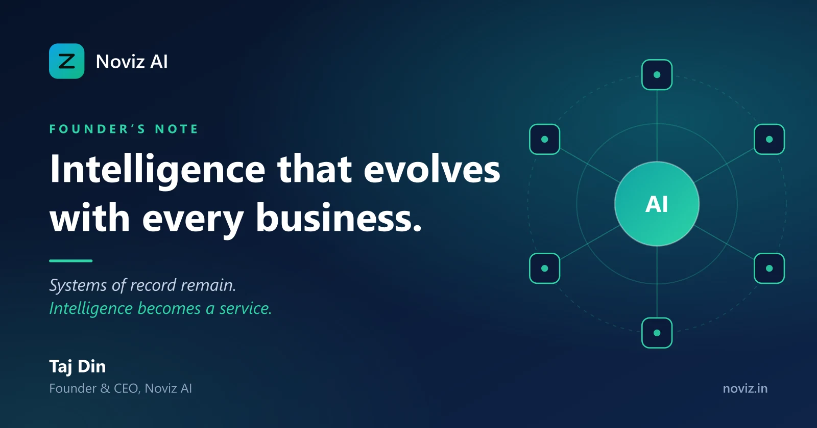 Founder&rsquo;s note by Taj Din: Intelligence that evolves with every business. Systems of record remain. Intelligence becomes a service.